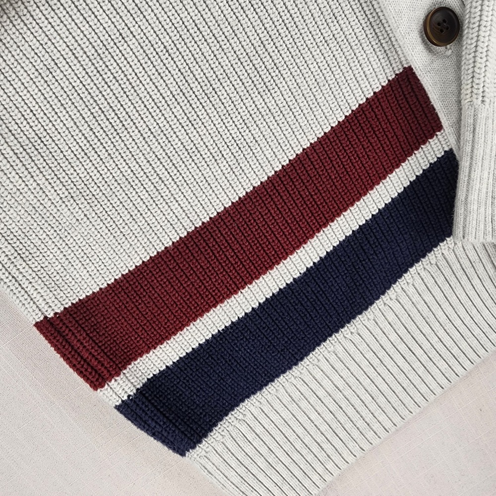 Tommy Hilfiger Cardigan Men Medium Gray Striped Shawl Collar 100% Cotton preppy - Picture 3 of 13